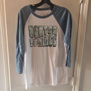 Blue And White Mens 3/4 Sleeve Graphic Tee